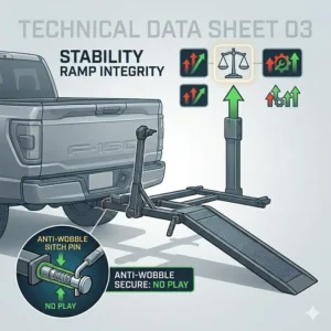 Demonstration of the anti-wobble mechanism within a hitch bike rack with ramp stability test.