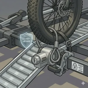 Integrated cable and hitch locks securing the hitch bike rack with ramp for family from theft.