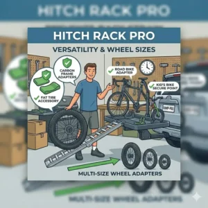 An illustration of various tire sizes fitting onto the loading system, demonstrating the versatility of hitch bike rack with ramp pros and cons.