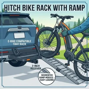 Illustration for a hitch bike rack with ramp buying guide explaining how to choose between 1.25-inch and 2-inch hitch receivers.