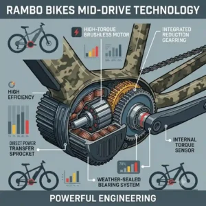 Diagram detailing the high-torque mid-drive motor design used in premium Rambo bikes.
