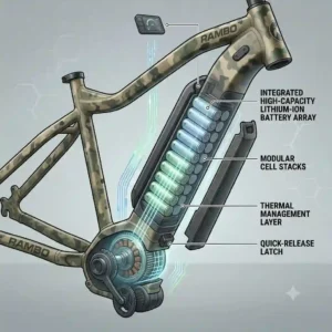 Diagram showing the integrated frame battery pack of a rambo electric bike.