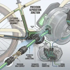 A step-by-step diagram illustrating the multi-point folding assembly process for a compact hurley electric bike.
