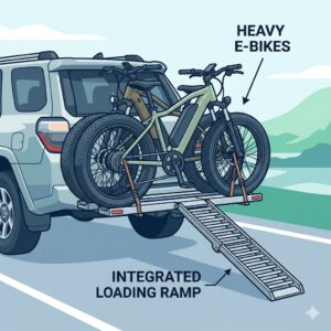 A complete pros and cons checklist infographic summarizing the main differences of a hitch bike rack with ramp vs no ramp for buyers.