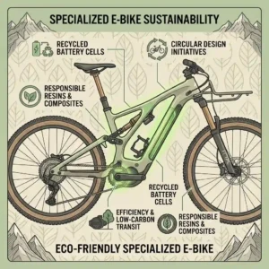 "Minimalist illustration depicting a leaf-patterned background behind a specialised ebike, representing green and sustainable transit."